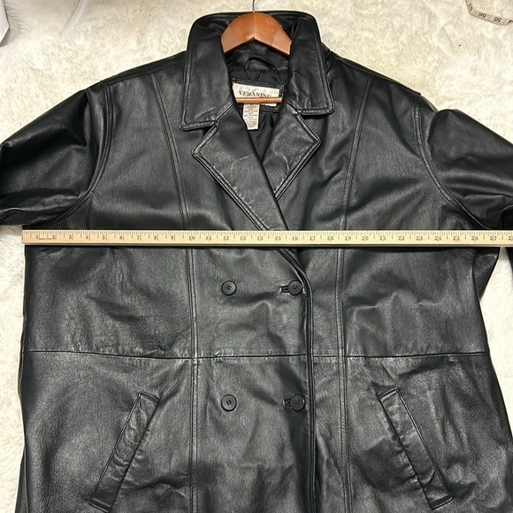 Veranesi Leather Double Breasted Quilted Lining Heavy Winter Black Coat - Picture 10 of 11